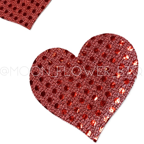 Red Lace Polka Dot Heart Breast Petal Pasties - Picture 3 of 8